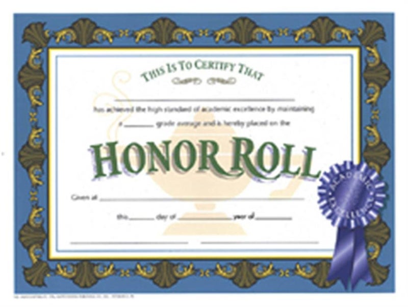 Hayes Honor Roll Certificate, 8.5"" x 11"", Pack of 30